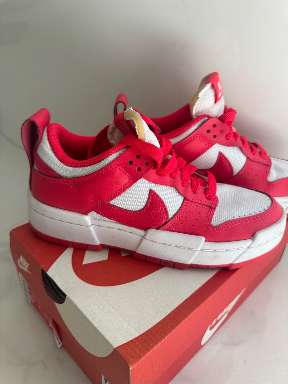 Nike Dunk Low Disrupt “Siren Red” (Women’s), style CK6654-601, size 6.5W.